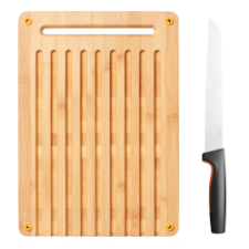 FISKARS FF bambusz vágódeszka és kenyérvágó kés készlet (1057551) konyhai eszköz