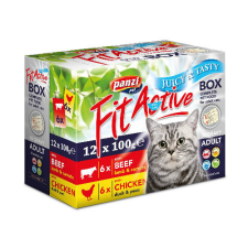  FitActive Cat Box 12x100g marha,csirke,pulyka,borjú válogatás szószban macskaeledel