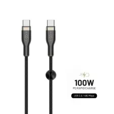 Fixed Braided Cable USB-C/USB-C, 2m, 100W, black kábel és adapter