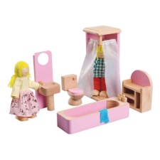FKP Toys Fürdőszoba Fa bababútor készlet babaházhoz játékbaba felszerelés