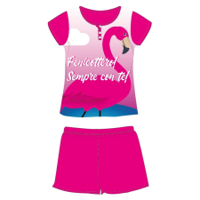  Flamingó nyári rövid ujjú gyerek pizsama - pamut jersey pizsama - pink - 122 gyerek hálóing, pizsama