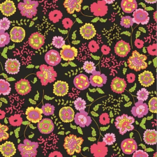 FLEUR BLACK / fekete színes virágos 45cm x 15m öntapadós tapéta tapéta, díszléc és más dekoráció