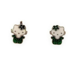 Flippy 925 ezüst gyermek fülbevaló, Hello Kitty Green fülbevaló