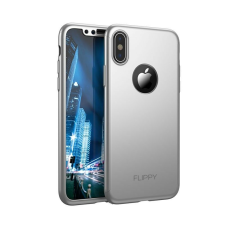 Flippy Apple iPhone X teljes fedél 360 ezüst tok + ajándékfólia tok és táska