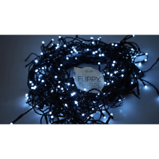 Flippy karácsonyi fényberendezés, jégcsap típusú fényfüggöny, 45 m, 1080 hideg hatású fehér  LED izzóval, villanó fényjátékkal, akkumulátorral  fekete gumi burkolatú vezetékkel további fénybe karácsonyfa izzósor