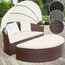 Florida luxus rattan napozóágy, napozó sziget - 3 színben - Fekete kerti bútor