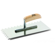Fogazott glettelő, rozsdamentes, fogazás: 10x10mm Stan Karo C5 13x28cm kőműves és burkoló szerszám