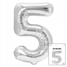 fólia léggömb 5 ezüst szám szülinapi bulira 40cm party kellék