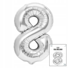 fólia léggömb 8 ezüst szám szülinapi bulira 40cm party kellék