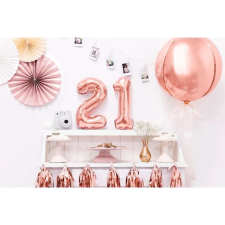 Fólia léggömb szám ''2'', 35cm, rózsaarany party kellék