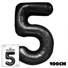 fólia léggömb szám 5 fekete születésnapi party recepció 100cm party kellék