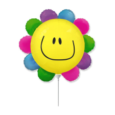  Fólia lufi,  mini forma, szivárványos mosolygó virág, 35 cm party kellék