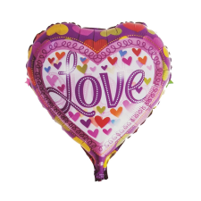  Fólia lufi – Szív – LOVE felirattal és apró szívekkel party kellék