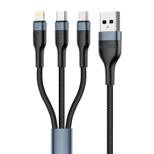 Foneng X51 3 az 1-ben USB USB-C / Micro USB / Lightning kábel, 3A, 1m (fekete) kábel és adapter