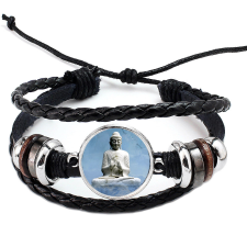  Fonott, dizájnbőr uniszex állítható Buddha karkötő, feliratozható karkötő
