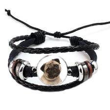  Fonott, dizájnbőr uniszex állítható Mopszos (2.) karkötő, feliratozható karkötő