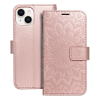 Forcell iPhone 14 könyvtok, fliptok, telefon tok, mágneszáras, szilikon keretes, rose gold, mandala mintás, Forcell Mezzo