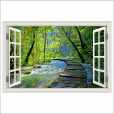  Fotó Háttérkép Ablak Fahíd, erdő, Plitvicei park, 250 x 170 cm tapéta, díszléc és más dekoráció