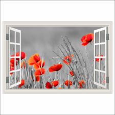  Fotótapéta ablak Piros pipacsmező, fekete-fehér, 250 x 170 cm tapéta, díszléc és más dekoráció