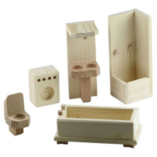 Fourtoys Bababútor fürdőszoba, natúr fa, 5 részes, 1603260 játékbaba felszerelés