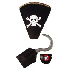 FoxToys Kalóz szett gyerekeknek 3 részes - kalap, szemfedő, kampós kéz jelmez