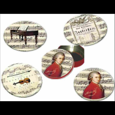 Fridolin Poháralátét fém-parafa 4db-os szett dia 9,5cm, fémdobozban, Mozart tányér és evőeszköz