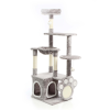 Fudajo Macskafa Mancsos Kaparódeszkával Szürke 135 cm, Macska kaparóoszlop Macskaházzal és Napozóággyal, Platformokkal