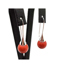  Fülbevaló golyó jáspis vörös kürt lógós 10mm fülbevaló