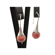 Fülbevaló golyó sardonyx mintás kürt lógós 10-11mm fülbevaló