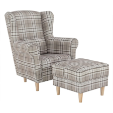  Füles fotel puffal, barna karo, ASTRID bútor