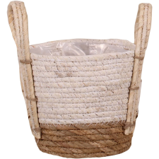 Füles kosár szalmából és tengerifűből 15 cm x 14 cm fehér kerti dekoráció
