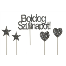 Fundrag 5 db-os csillogós ezüst Boldog Szülinapot tortadísz beszúró sütés és főzés
