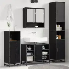  Fürdőszoba bútor szett 4 db Fekete tölgy Szerelt Fa fürdőszoba bútor