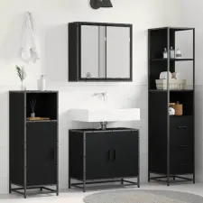  Fürdőszoba bútor szett fiókkal 3 pcs Fekete tölgy Faanyag fürdőszoba bútor