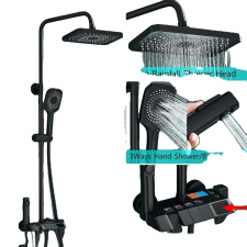  Fürdőszoba zuhany csaptelep, 4-út gombkeverők, csapadék zuhany fej, Lcd matt fekete csaptelep