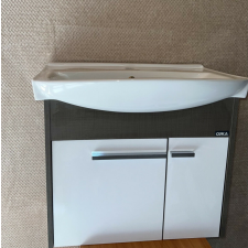  Fürdőszobai alsó szekrény mosdóval és tükörrel FEHÉR/BARNA 65 fürdőszoba bútor