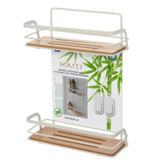  Fürdőszobai polc, Feridras Haiti, fém és bambusz, 2 polc, fehér fürdőszoba bútor