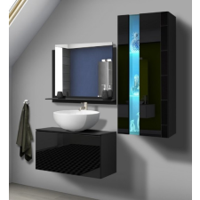 Furnitech Venezia Alius A34 fürdőszobabútor szett + mosdókagyló + szifon (fényes fekete) fürdőszoba bútor