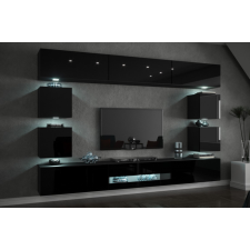Furnitech Venezia Concept C80 nappali faliszekrény sor - 257 x 184 cm (magasfényű fekete) bútor