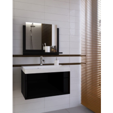 Furnitech Venezia Luna fürdőszobabútor + tükör + mosdó + szifon - 60 cm (fényes fekete) fürdőszoba bútor