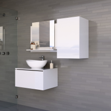 Furnitech Venezia S-2 fürdőszobabútor szett + mosdókagyló + szifon (magasfényű fehér) fürdőszoba bútor