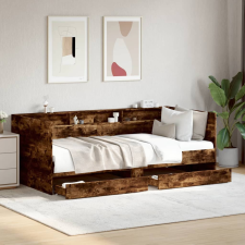 füstös tölgy kanapéágy fiókkal matrac nélkül 75x190 cm ágy és ágykellék