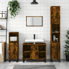 Füstös tölgy színű szerelt fa fürdőszobaszekrény 80x33x60 cm fürdőszoba bútor