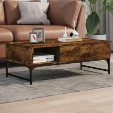 Füstös tölgyszínű szerelt fa és fém dohányzóasztal 100x50x35 cm bútor