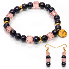  Galactic Stardust – Kék homokkő exkluzív ásvány ékszerszett (karkötő + fülbevaló) dobozban ékszer szett