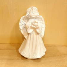  Galambot tartó fehér angyalka, magassága: 6,5 cm dekorációs kellék