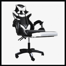  Gamer szék lábtartóval - fekete/fehér KO02B forgószék