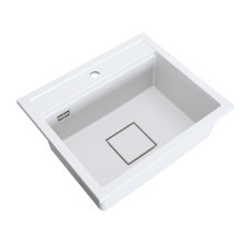 Gamma QUADRO 5850 gránit mosogató automata dugóemelő, szifonnal, fehér, beépíthető mosogatótálca