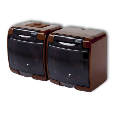 GAO 22121B Aquastar 2-es földelt dugalj, átlátszó csapfedeles, IP54, barna színben villanyszerelés