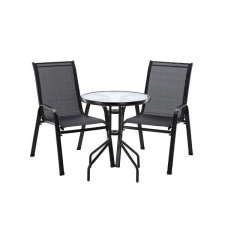 GardenLine kerti bútor szett – Asztal + 2 db szék – Fekete kerti bútor